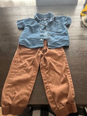 Ben Sherman Blue Shirt with Brown Pants Kids Matching Set